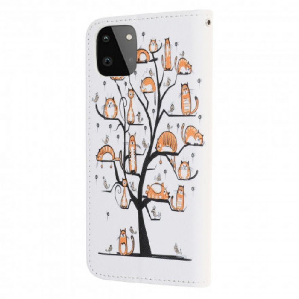 Lederhüllen Für Samsung Galaxy A22 5G Mit Kordel Funky Cats Riemchen
