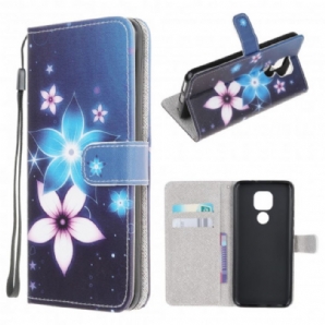 Flip Case Für Moto G9 Play Mit Kordel Mondriemenblumen