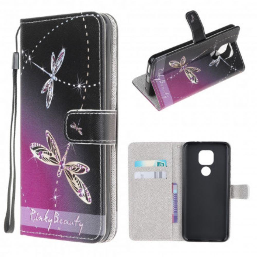Flip Case Für Moto G9 Play Mit Kordel String Libellen