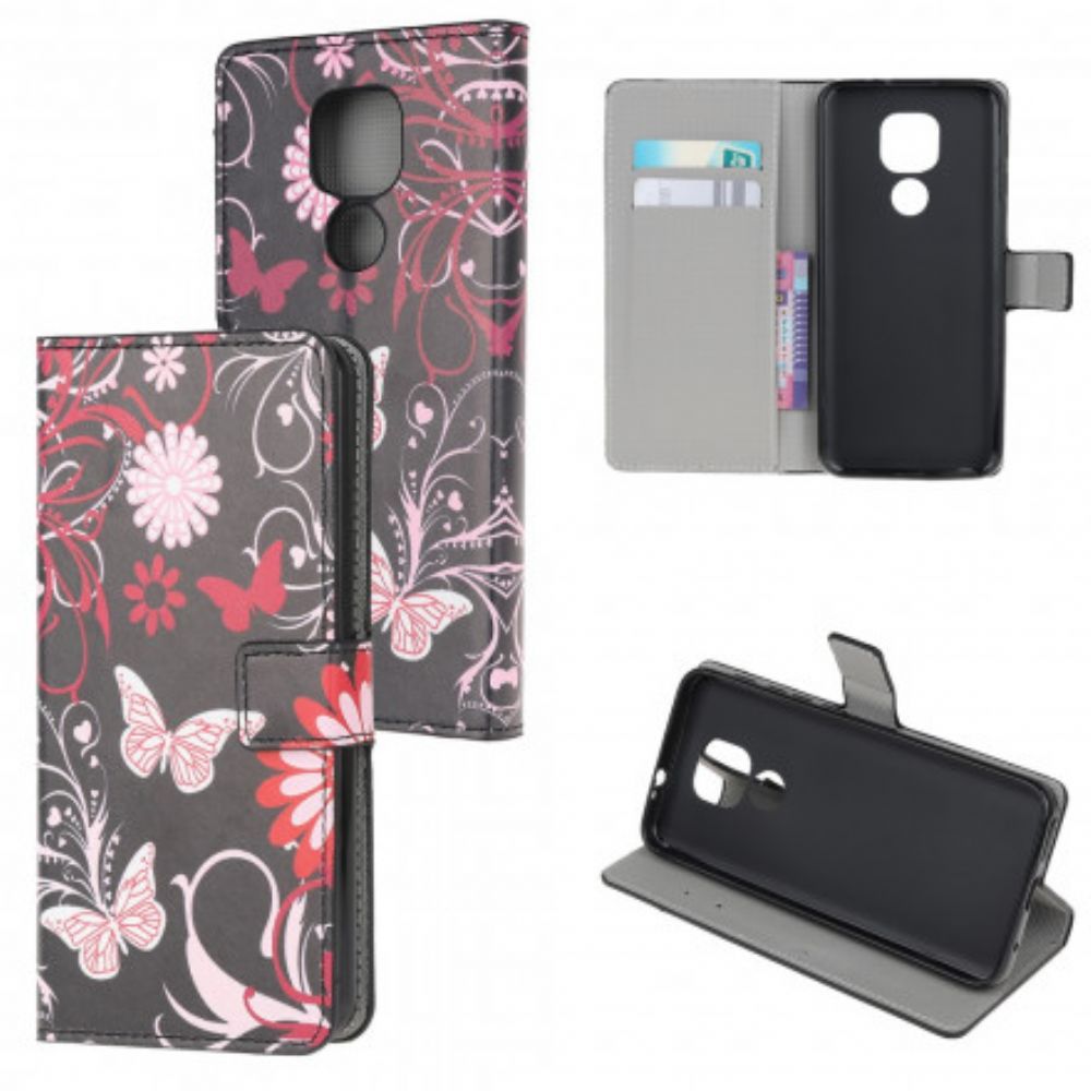 Flip Case Für Moto G9 Play Schmetterlinge Und Blumen