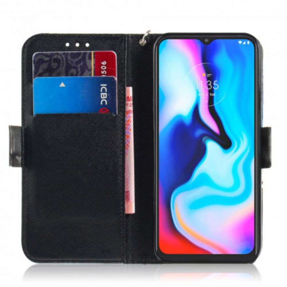 Lederhüllen Für Moto G9 Play Mit Kordel Graue Riemchenkatze