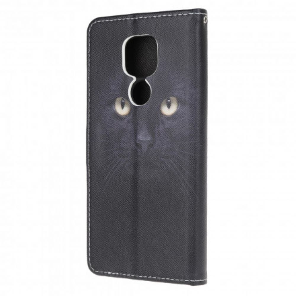 Lederhüllen Für Moto G9 Play Mit Kordel Schwarze Katzenaugen Mit Riemen