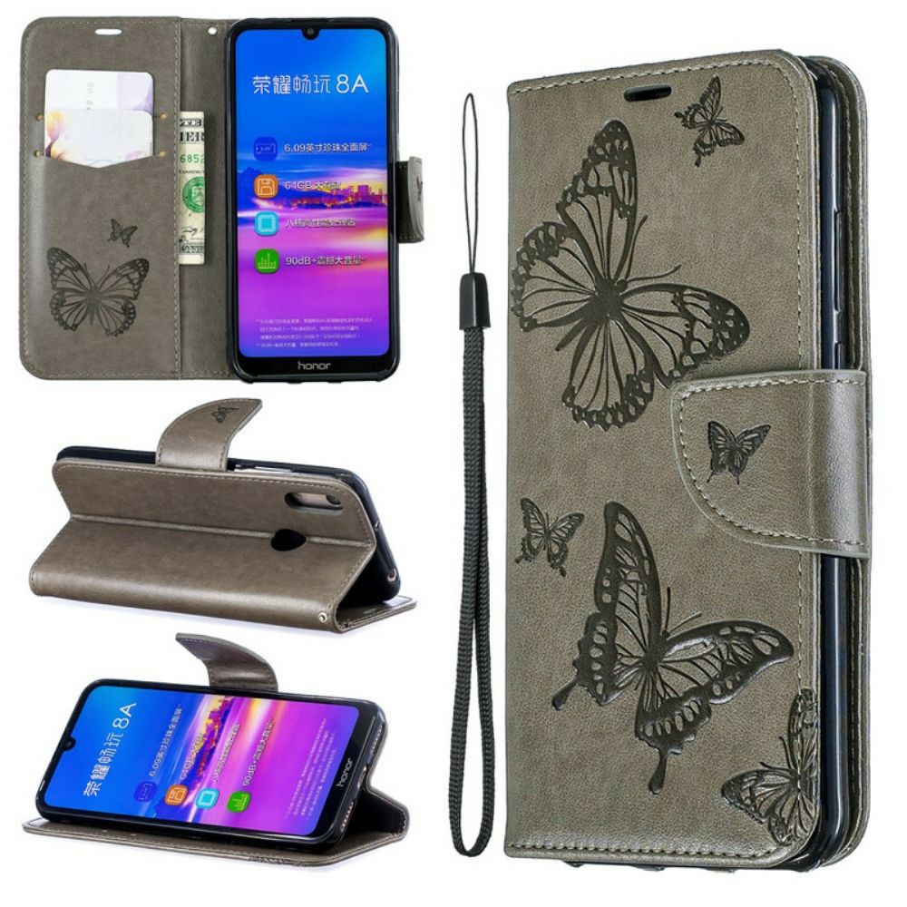 Flip Case Für Huawei Y6 2024 / Honor 8A Flip Case Schmetterlinge Und Schräge Klappe