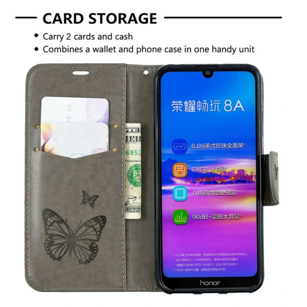 Flip Case Für Huawei Y6 2024 / Honor 8A Flip Case Schmetterlinge Und Schräge Klappe