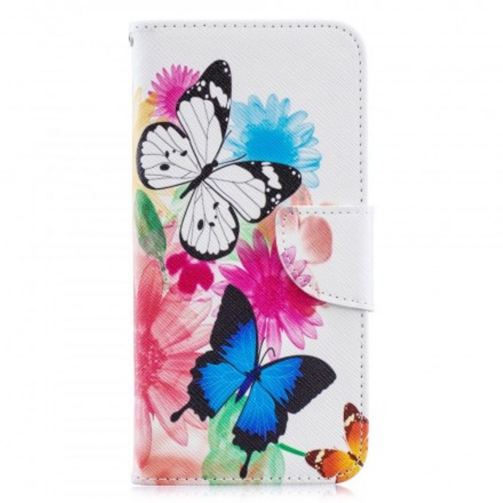 Lederhüllen Für Huawei Y6 2024 / Honor 8A Gemalte Schmetterlinge Und Blumen