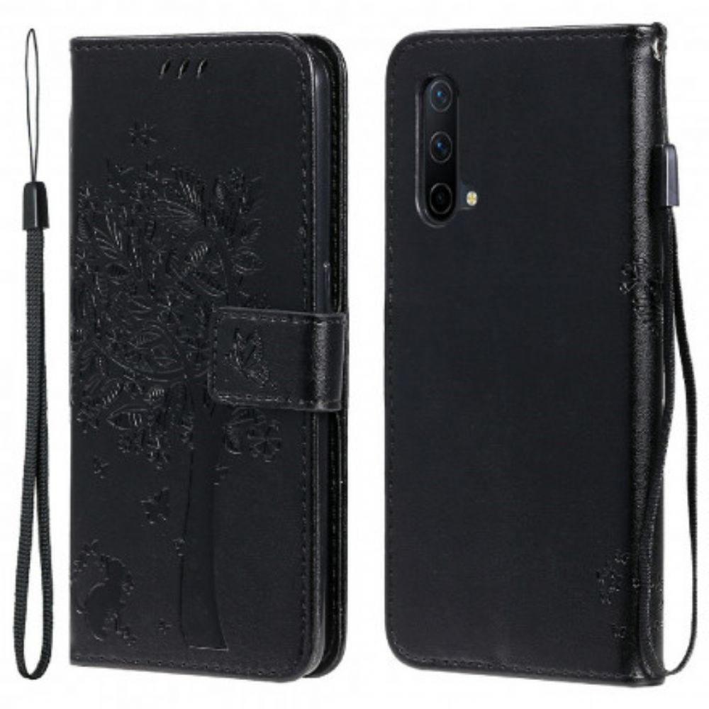Flip Case Für OnePlus Nord CE 5G Mit Kordel Baum- Und Tanga-katze