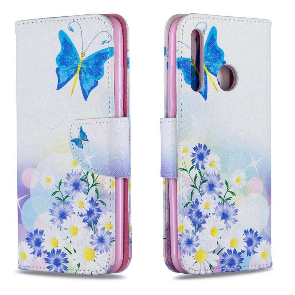 Lederhüllen Für Huawei P Smart Plus 2024 Gemalte Schmetterlinge Und Blumen