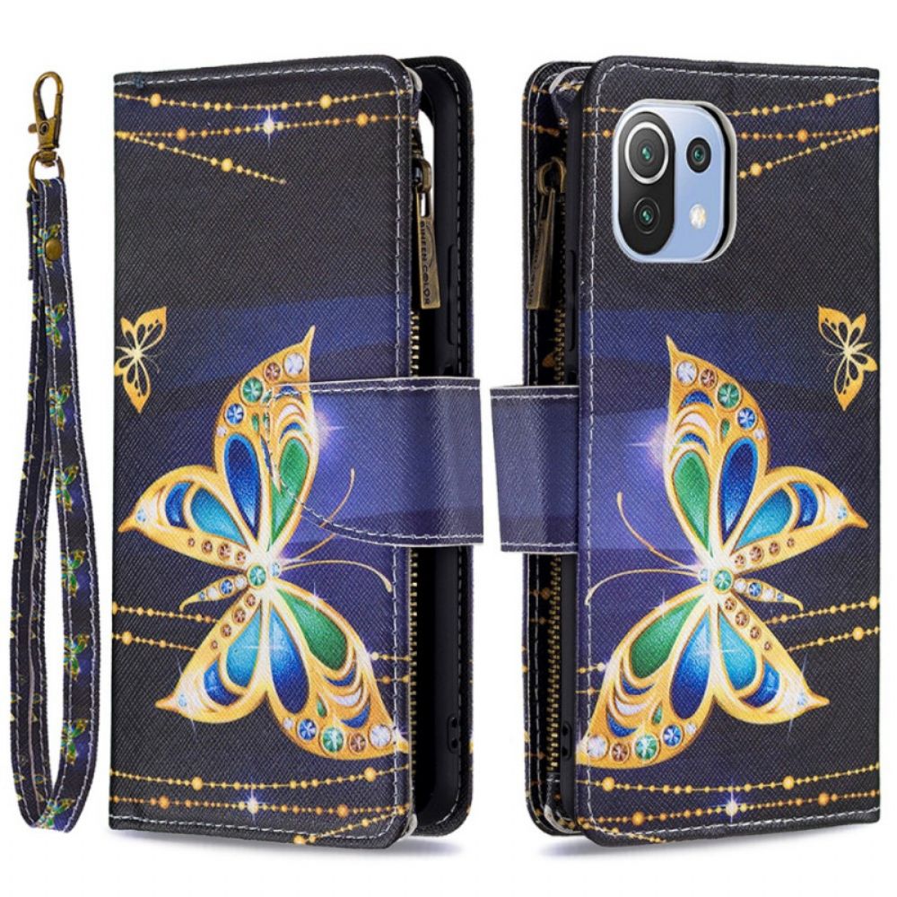 Flip Case Für Xiaomi Mi 11 Lite 5G NE / Mi 11 Lite 4G / 5G Goldene Schmetterlingstasche Mit Reißverschluss