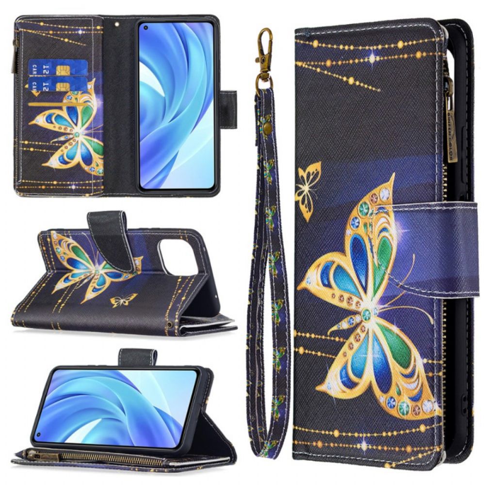 Flip Case Für Xiaomi Mi 11 Lite 5G NE / Mi 11 Lite 4G / 5G Goldene Schmetterlingstasche Mit Reißverschluss