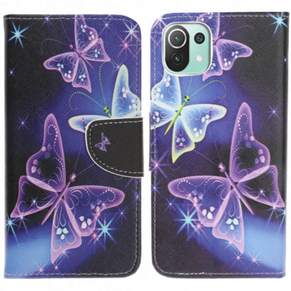 Flip Case Für Xiaomi Mi 11 Lite 5G NE / Mi 11 Lite 4G / 5G Neon-schmetterlinge
