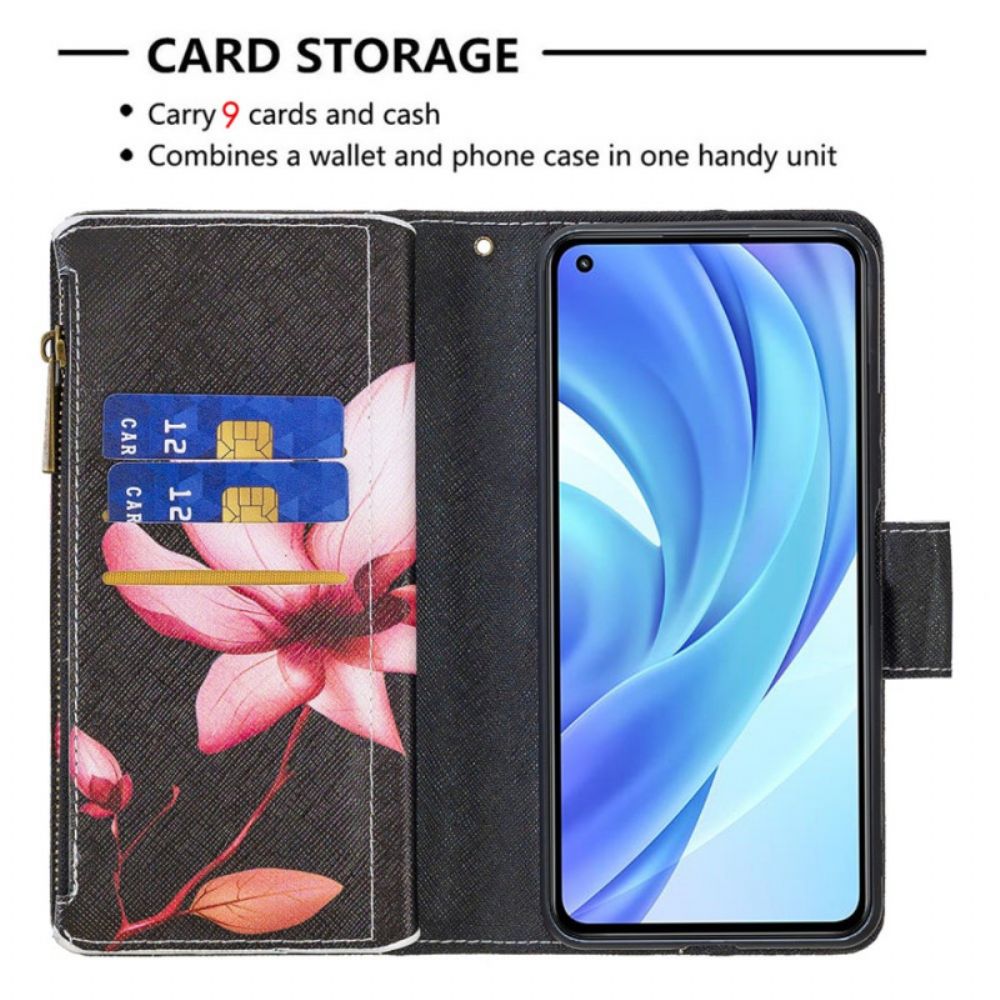 Flip Case Für Xiaomi Mi 11 Lite 5G NE / Mi 11 Lite 4G / 5G Rosa Blumentasche Mit Reißverschluss