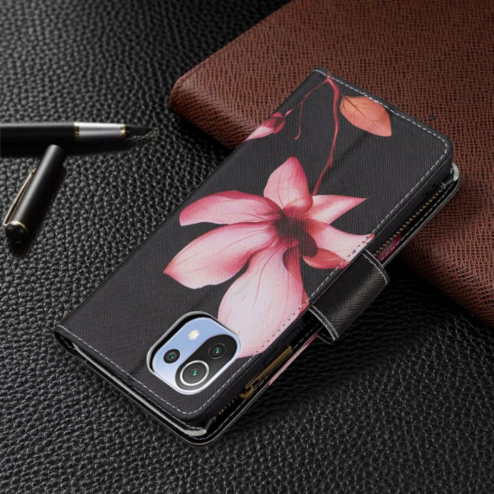 Flip Case Für Xiaomi Mi 11 Lite 5G NE / Mi 11 Lite 4G / 5G Rosa Blumentasche Mit Reißverschluss
