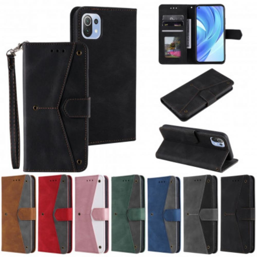 Flip Case Für Xiaomi Mi 11 Lite 5G NE / Mi 11 Lite 4G / 5G Zweifarbige Nieten Aus Kunstleder