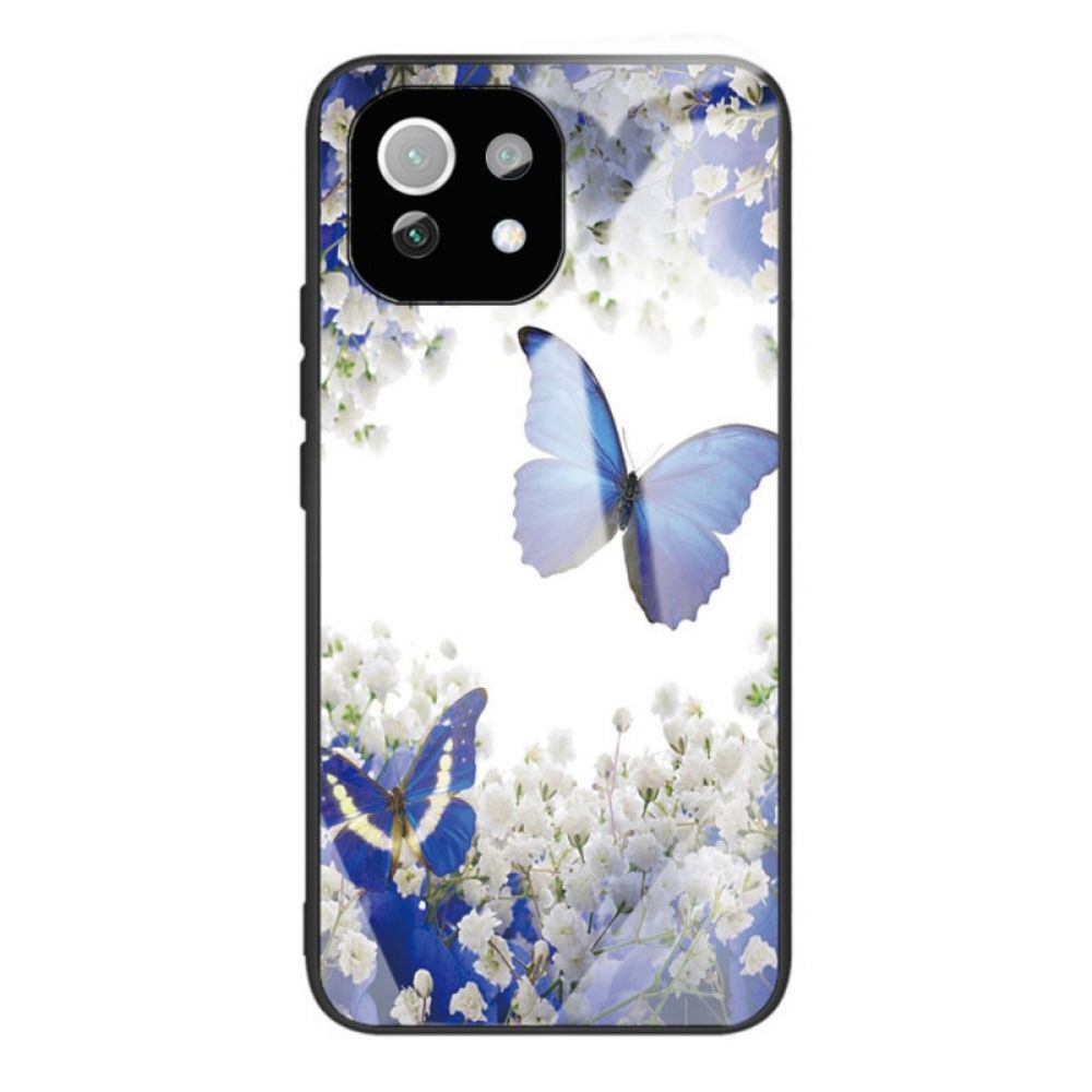 Hülle Für Xiaomi Mi 11 Lite 5G NE / Mi 11 Lite 4G / 5G Blaue Schmetterlinge Aus Gehärtetem Glas
