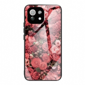 Hülle Für Xiaomi Mi 11 Lite 5G NE / Mi 11 Lite 4G / 5G Rosa Blumen Aus Gehärtetem Glas