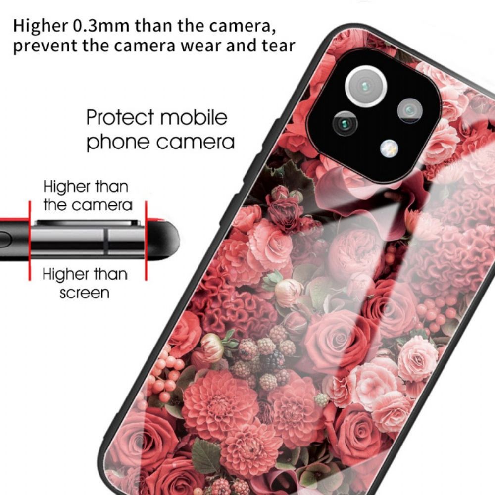 Hülle Für Xiaomi Mi 11 Lite 5G NE / Mi 11 Lite 4G / 5G Rosa Blumen Aus Gehärtetem Glas