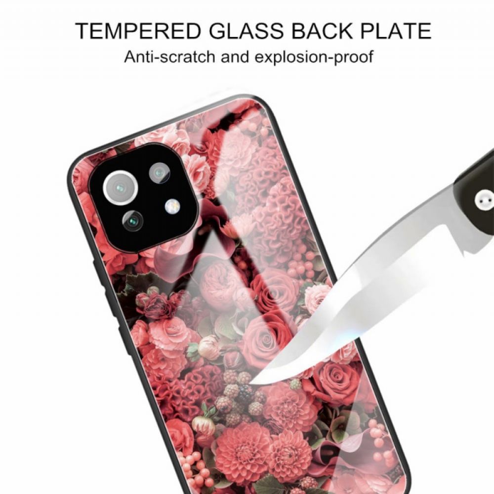 Hülle Für Xiaomi Mi 11 Lite 5G NE / Mi 11 Lite 4G / 5G Rosa Blumen Aus Gehärtetem Glas