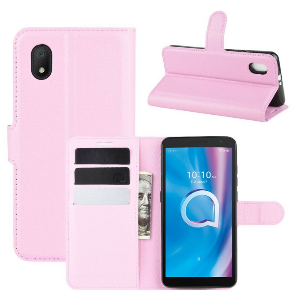 Flip Case Für Alcatel 1B (2024) Klassischer Litschi-leder-effekt