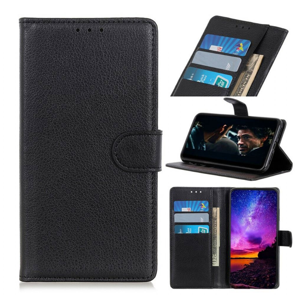Flip Case Für Alcatel 1B (2024) Klassisches Litschi-kunstleder