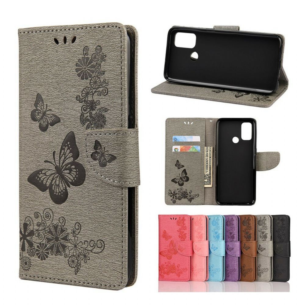 Flip Case Für Oppo A53 / A53s Nur Schmetterlinge Mit Lanyard