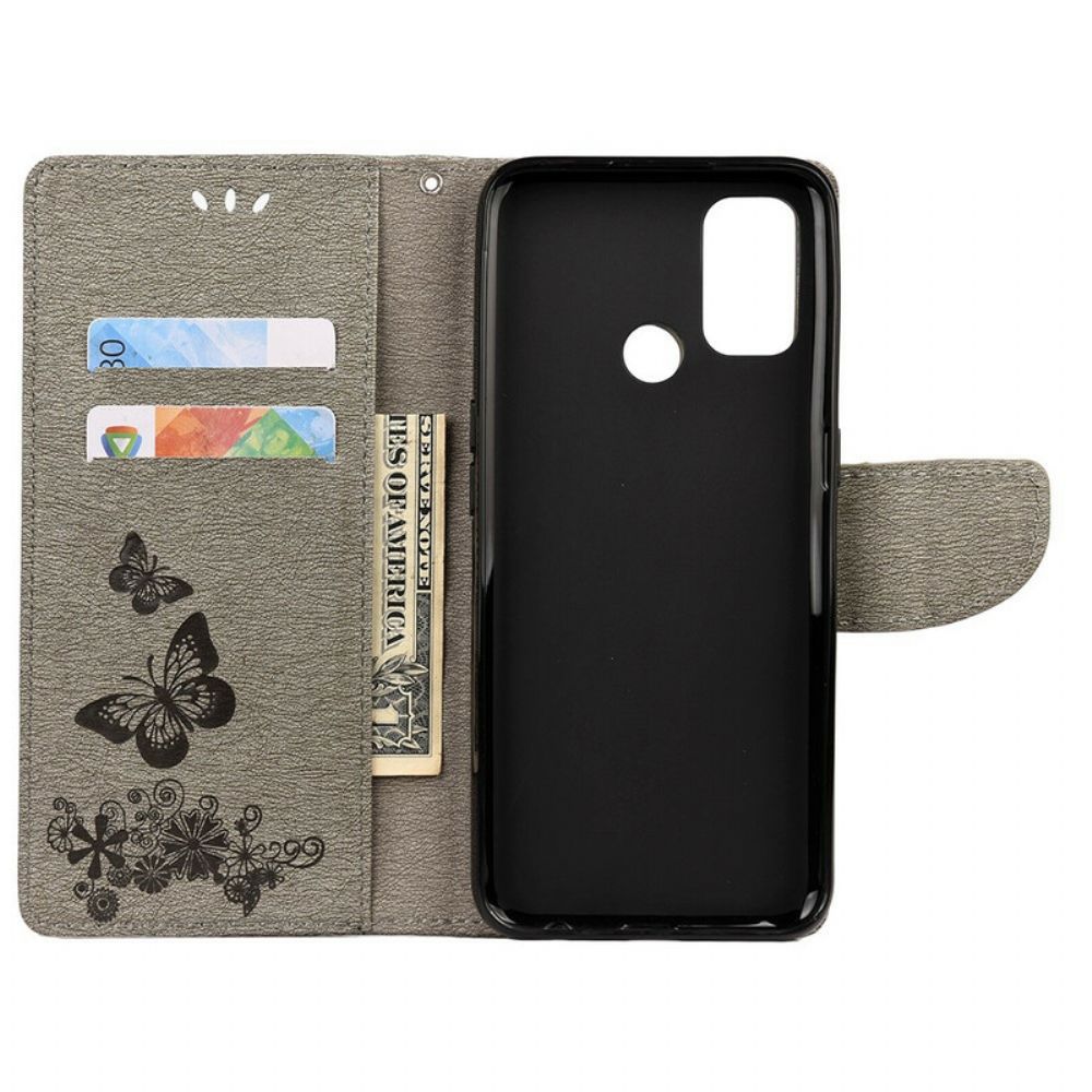 Flip Case Für Oppo A53 / A53s Nur Schmetterlinge Mit Lanyard