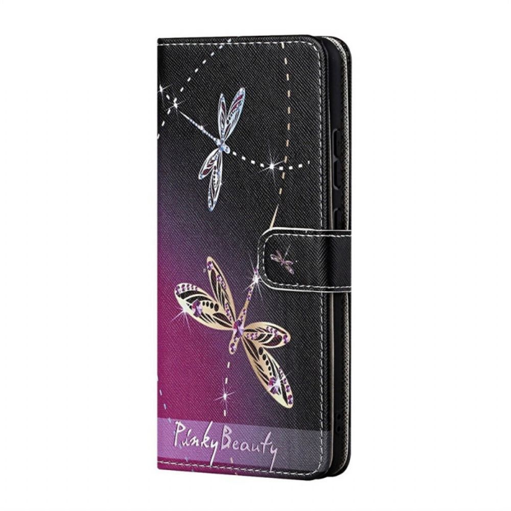 Flip Case Für Samsung Galaxy M53 5G Mit Kordel String Libellen