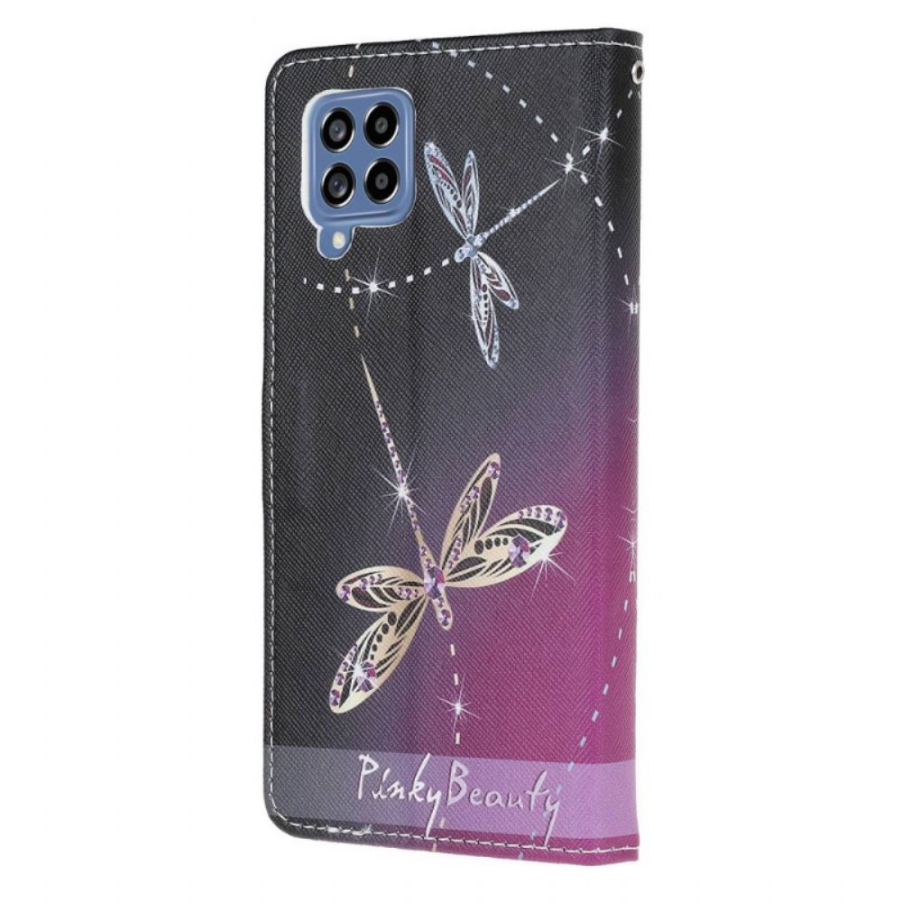 Flip Case Für Samsung Galaxy M53 5G Mit Kordel String Libellen