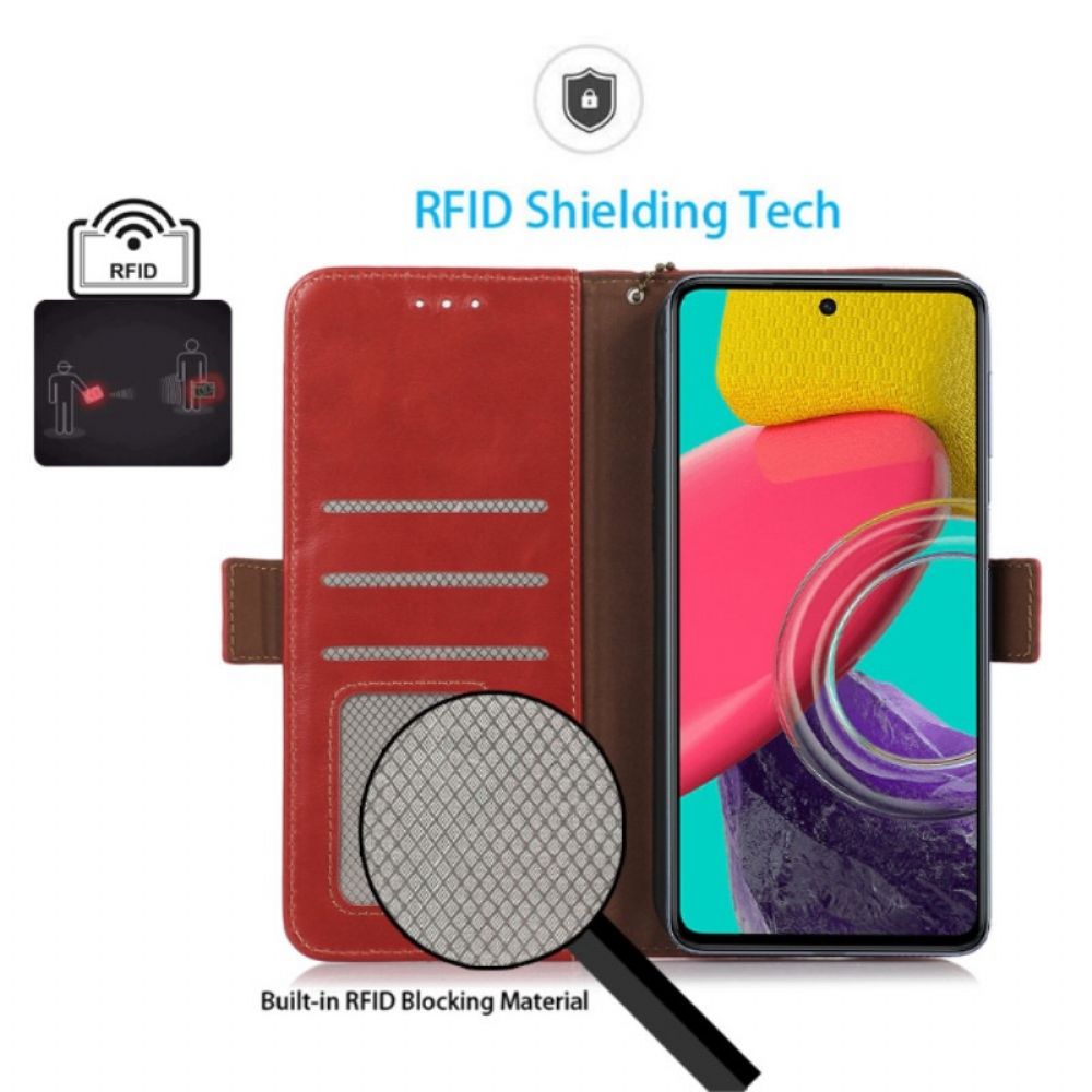 Flip Case Für Samsung Galaxy M53 5G Rfid-funktion Aus Echtem Leder