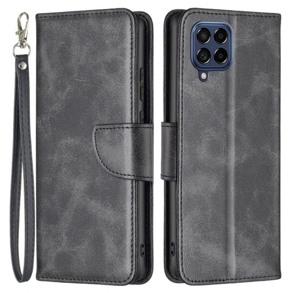 Flip Case Für Samsung Galaxy M53 5G Schräge Schließe Mit Riemen
