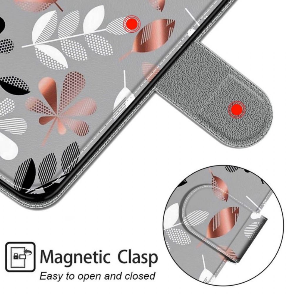 Lederhüllen Für Samsung Galaxy M53 5G Blätter Mit Lanyard