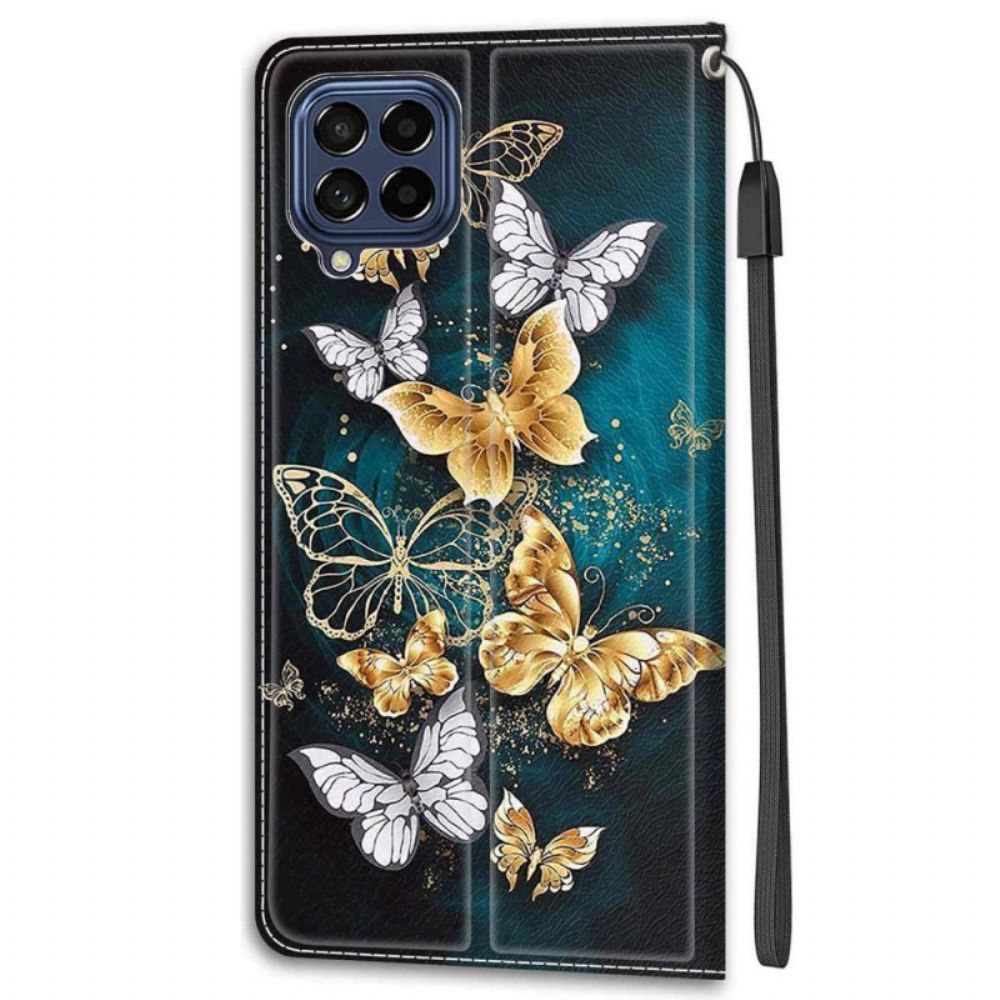 Lederhüllen Für Samsung Galaxy M53 5G Mit Kordel Tanga Schmetterlingsfächer