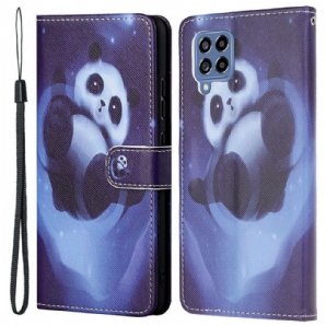 Lederhüllen Für Samsung Galaxy M53 5G Mit Kordel Weltraum-panda Mit Lanyard