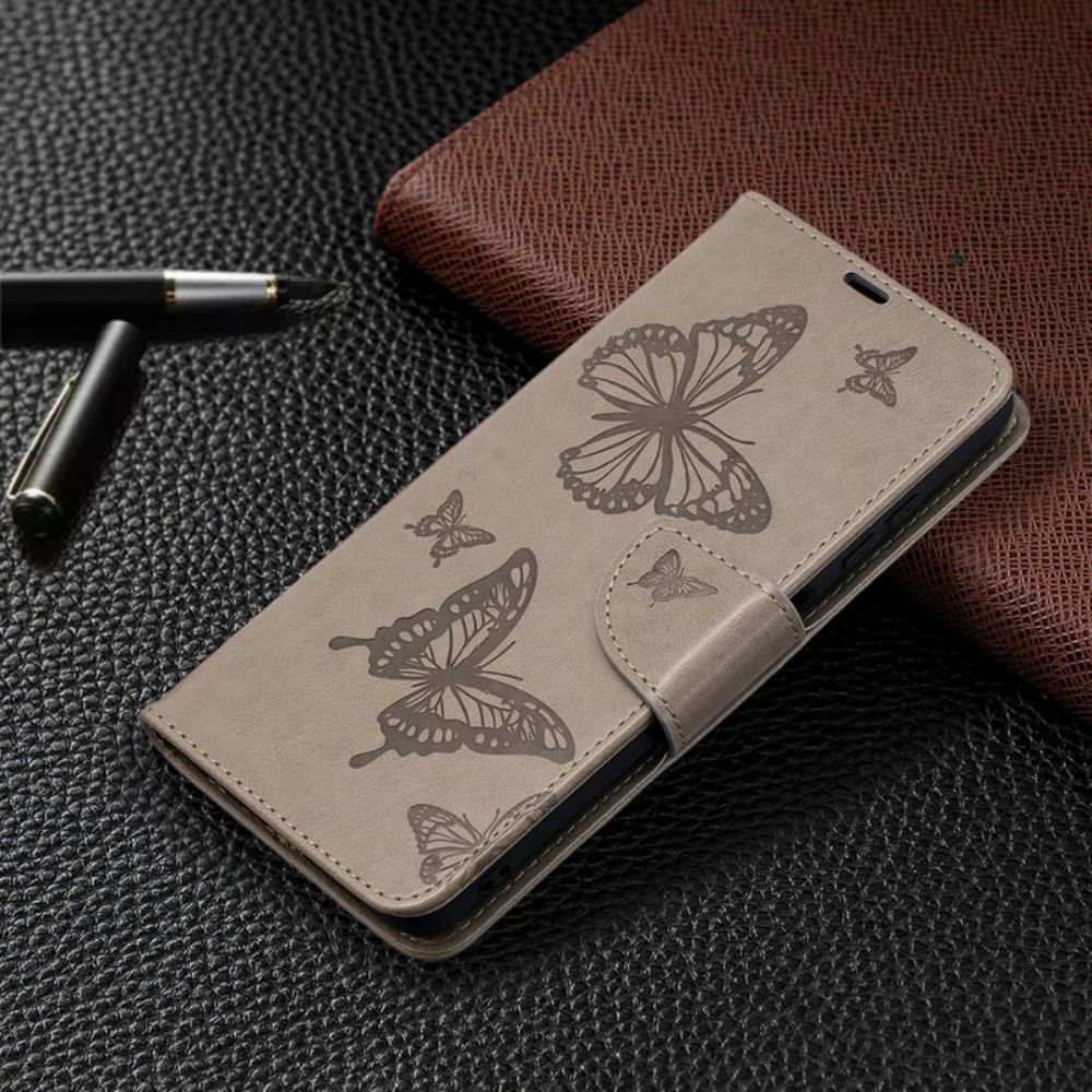 Flip Case Für Poco X3 / X3 Pro / X3 NFC Mit Kordel Schmetterlinge Bedruckter Riemen