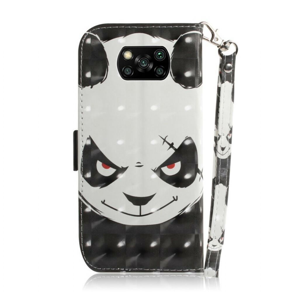 Flip Case Für Poco X3 / X3 Pro / X3 NFC Mit Kordel Wütender Panda Mit Riemen