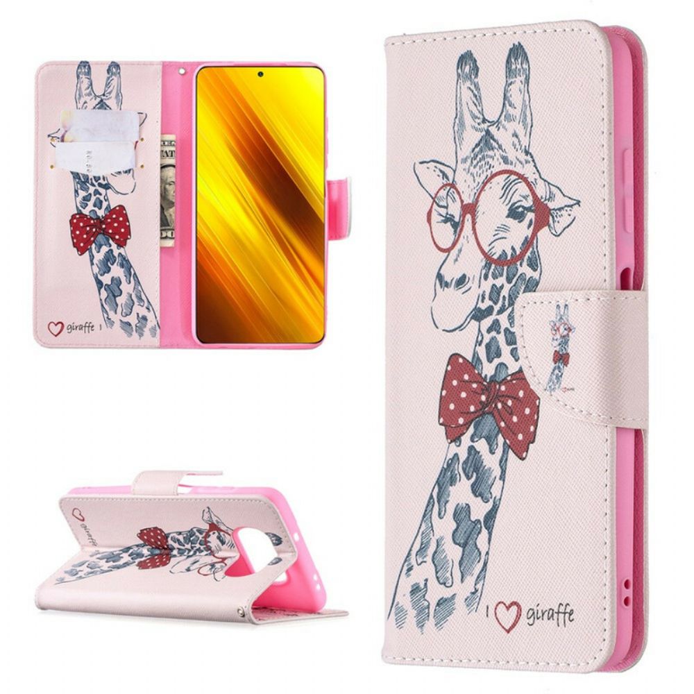 Lederhüllen Für Poco X3 / X3 Pro / X3 NFC Nerdige Giraffe