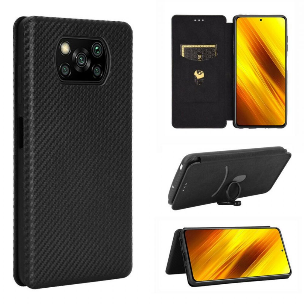 Schutzhülle Für Poco X3 / X3 Pro / X3 NFC Flip Case Kohlefaser Mit Stützring