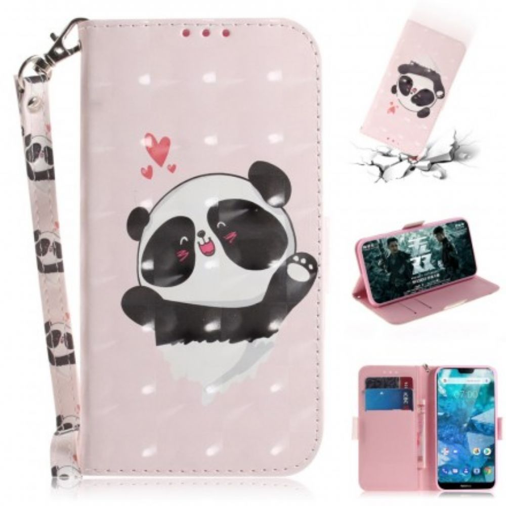 Flip Case Für Nokia 7.1 Mit Kordel Panda Love Mit Riemen