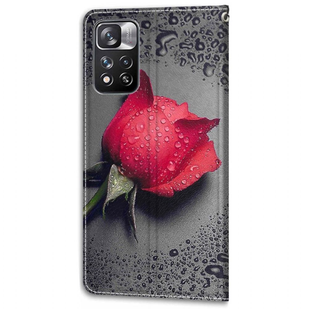 Flip Case Für Xiaomi Redmi Note 11 Pro Plus 5G Rosen Mit Riemen