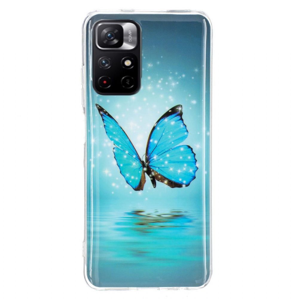 Hülle Für Xiaomi Redmi Note 11 Pro Plus 5G Fluoreszierender Blauer Schmetterling