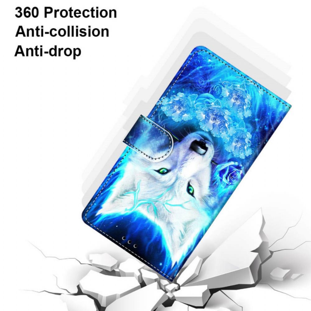 Lederhüllen Für Xiaomi Redmi Note 11 Pro Plus 5G Mit Kordel Gefesselter Wolf