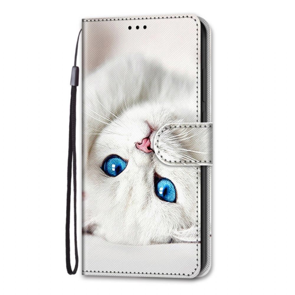 Lederhüllen Für Xiaomi Redmi Note 11 Pro Plus 5G Mit Kordel Weiße Riemchenkatze