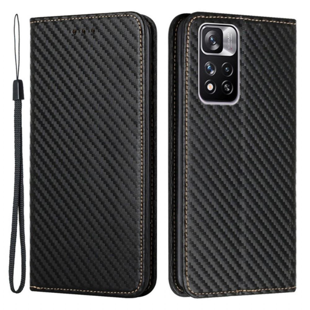 Schutzhülle Für Xiaomi Redmi Note 11 Pro Plus 5G Mit Kordel Flip Case Kohlefaserband