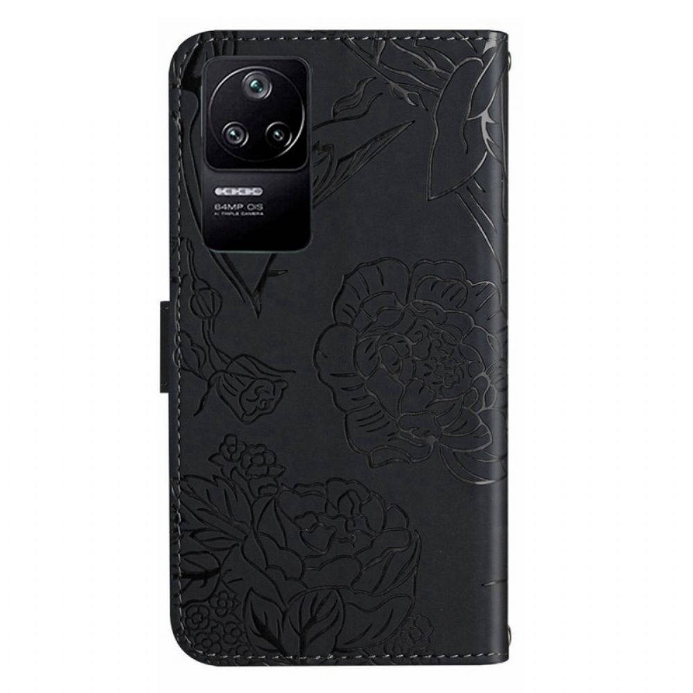 Flip Case Für Poco F4 Mit Kordel Schmetterlingsriemen-design