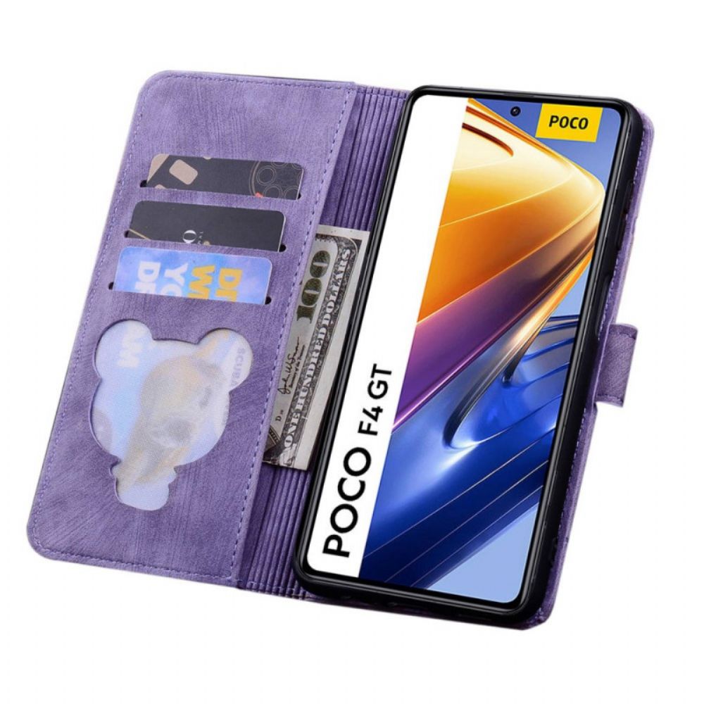 Flip Case Für Poco F4 Mit Kordel Tanga Blumenkatze