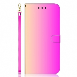 Flip Case Für Poco F4 Spiegel Kunstleder Mit Riemen