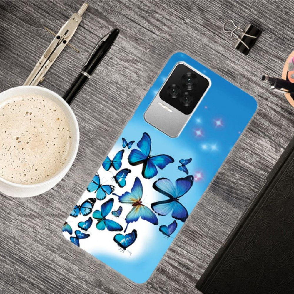 Handyhülle Für Poco F4 Blaue Schmetterlinge