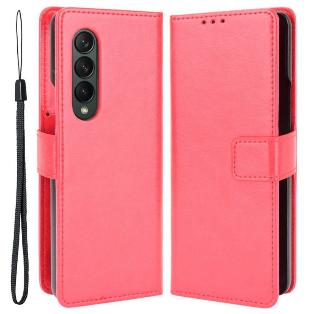 Lederhüllen Für Samsung Galaxy Z Fold 4 Mit Kordel Klassischer Glatter Kunstlederriemen