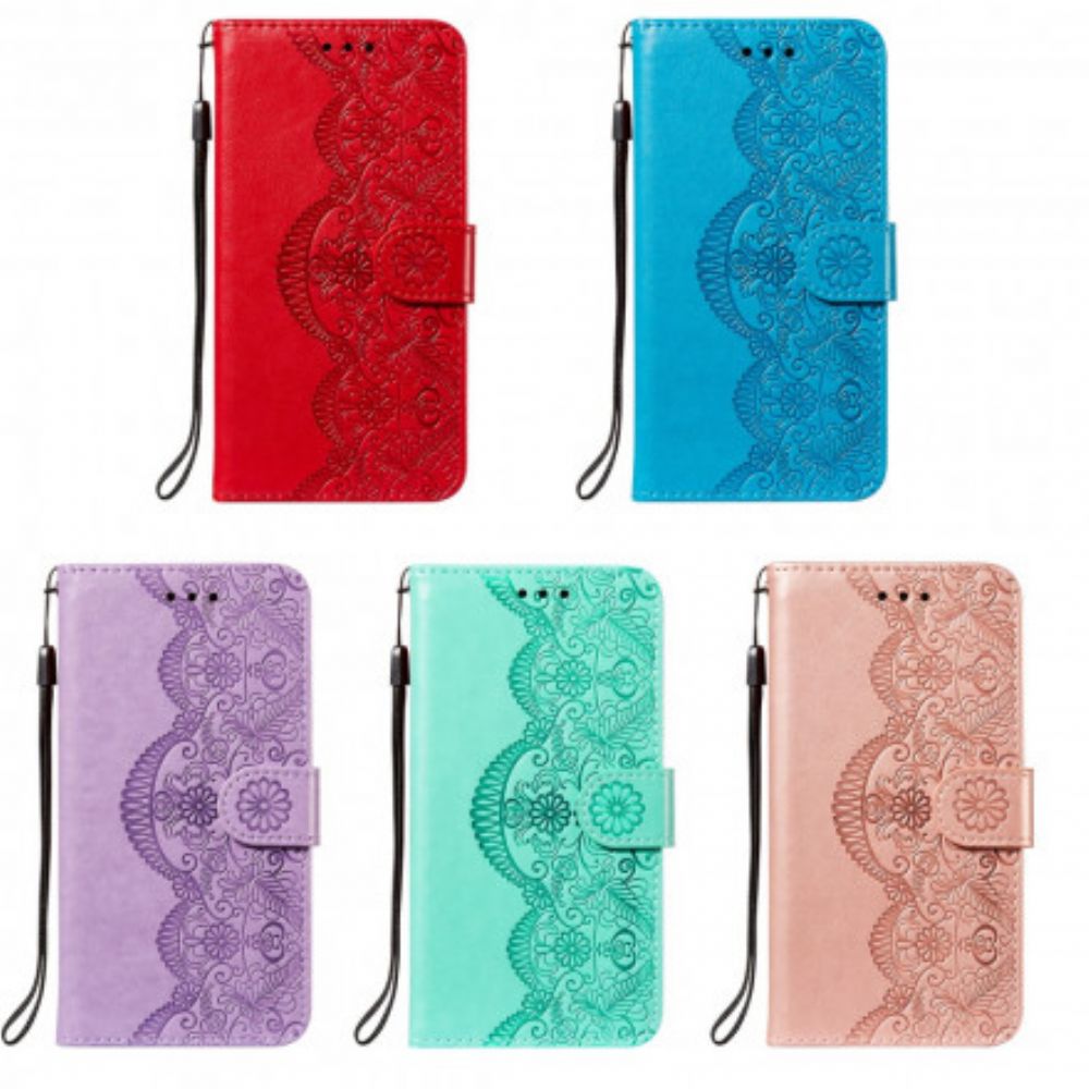 Flip Case Für Samsung Galaxy S21 5G Blumenstickdruck