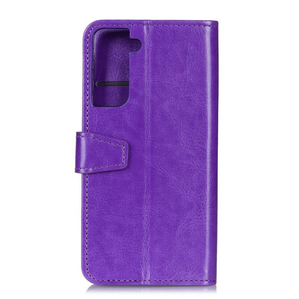 Flip Case Für Samsung Galaxy S21 5G Einfacher Glänzender Ledereffekt