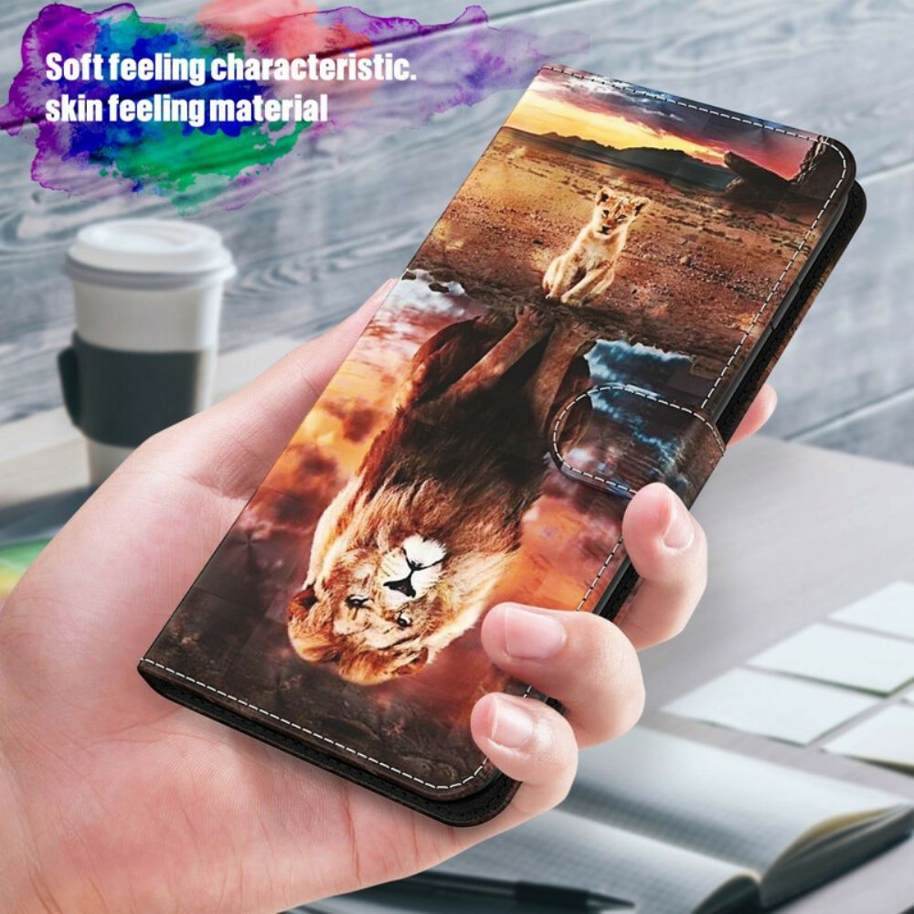 Flip Case Für Samsung Galaxy S21 5G Lichtpunktlöwe Mit Lanyard